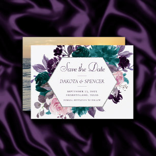 Save The Date Moody Boho   Eggplant Purple Flore Cadre