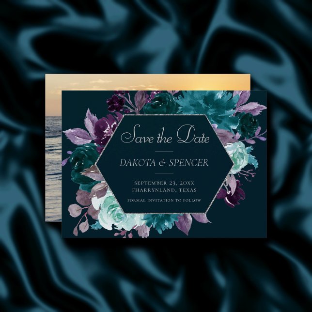 Save The Date Moody Boho | Gros Turquoise et violet photo de Gar (Créateur téléchargé)