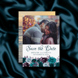 Save The Date Moody Boho   Turquoise Turquoise Purple Floral 2 P