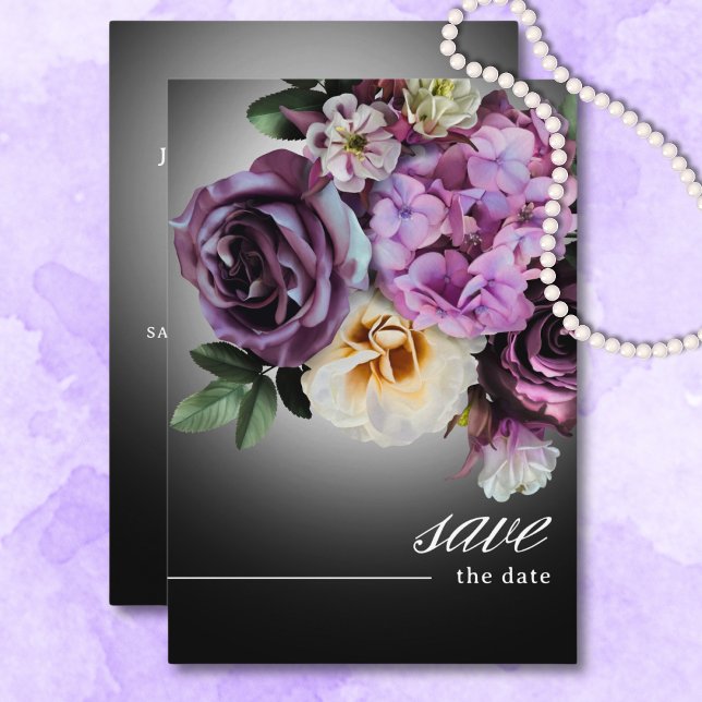 Save The Date Moody foncé minuit violet Mariage de la romance fl (Dark Moody Midnight Purple Floral Romance Wedding Save The Date)