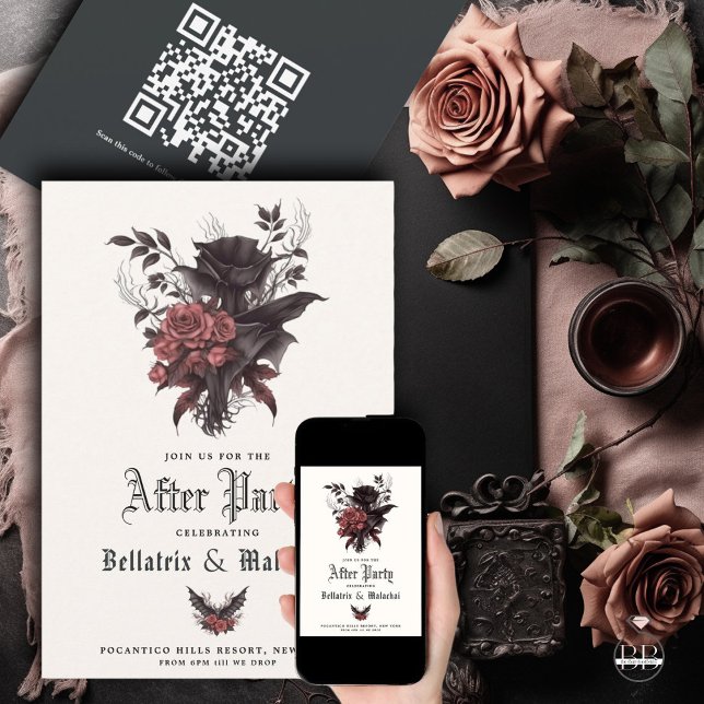 Save The Date Moody Goth Rosewood après le parti QR Code (Créateur téléchargé)