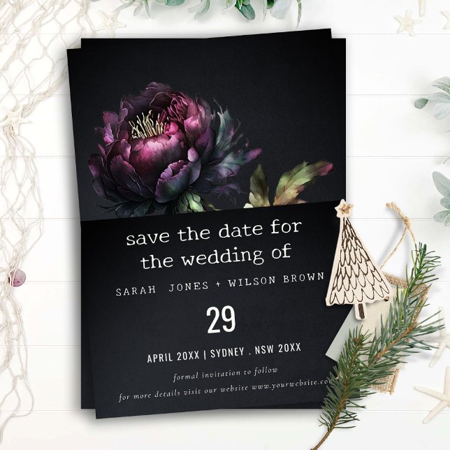 Save The Date Moody Gothic violet foncé Mariage de pivoine noire (Créateur téléchargé)