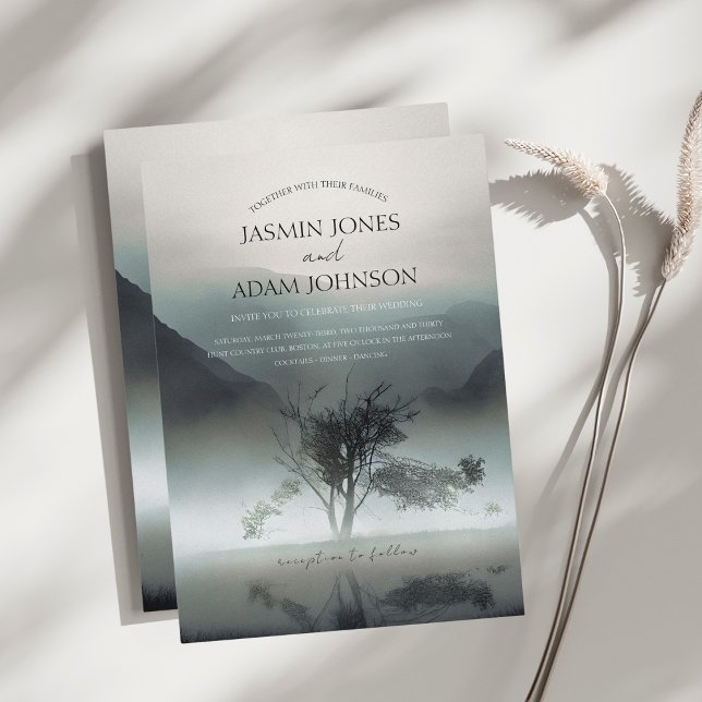 Save The Date Moody Mountain Dark esthétique Mariage bois (Créateur téléchargé)