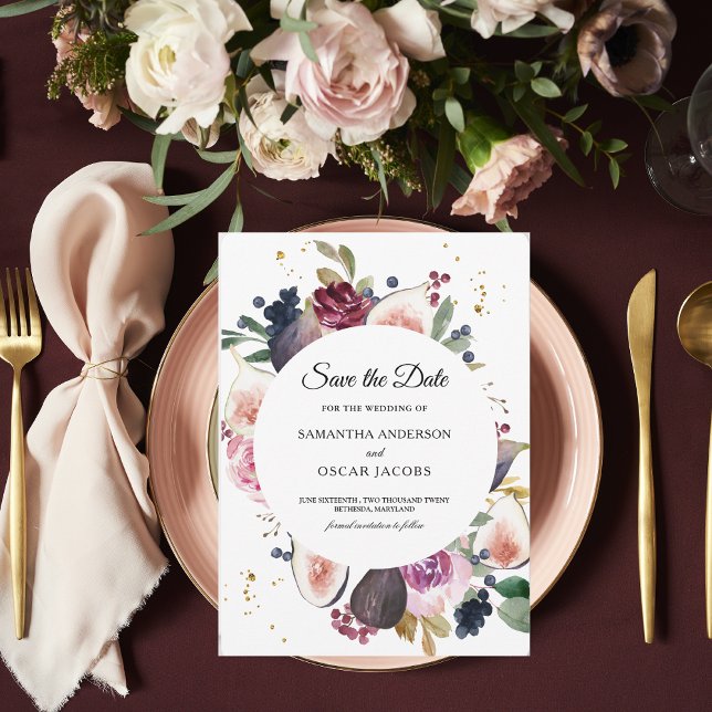 Save The Date Moody & Rustic Bourgogne Cadre Floral & Berry (Créateur téléchargé)