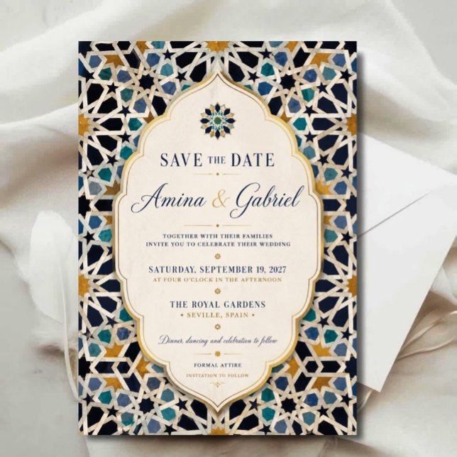 Save The Date  Moroccan Mosaic Elegant Mediterranean  (Créateur téléchargé)