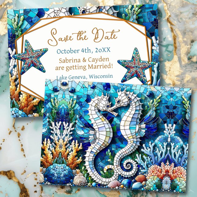 Save The Date Mosaic Seahorses Plage romantique (Créateur téléchargé)