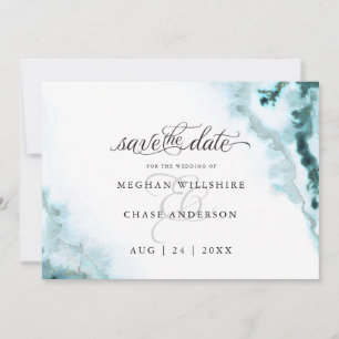 Save The Date Moss Agate Aquarelle Sarcelle Moderne Mariée Pieds