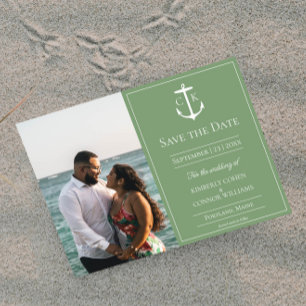 Save The Date Moss Green Monogramme nautique Photo Enregistrer l