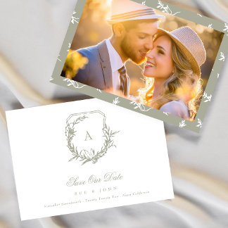 Save The Date Moss Sage Green Blanc vintage monographie