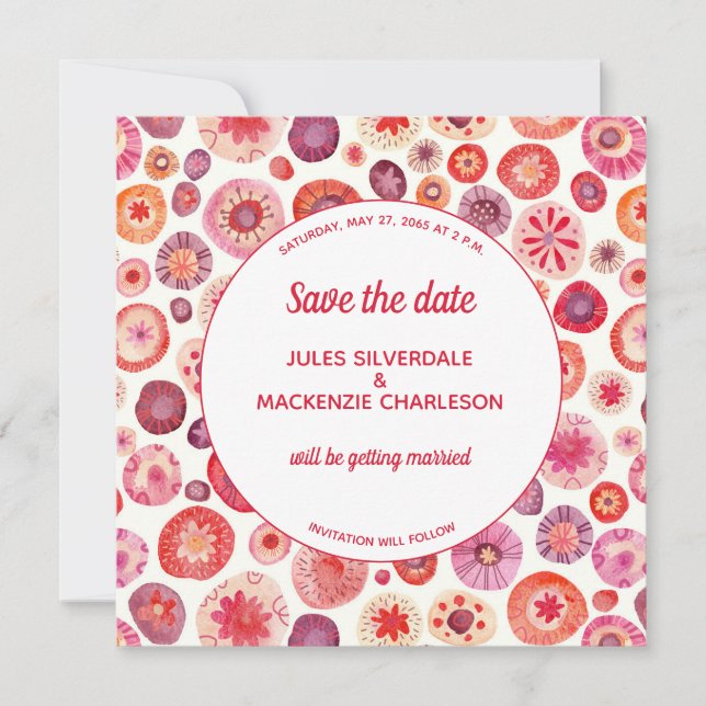 Save The Date Motif Abstrait rose (Devant)