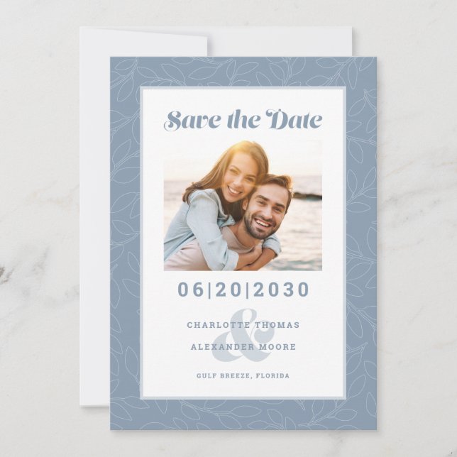 Save The Date Motif bleu Dusty moderne | Enregistrer la photo de (Devant)