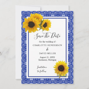 Save The Date Motif bleu vintage tournesol Enregistrer la date