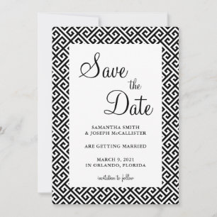 Save The Date Motif de clé grecque diagonale noire et blanche