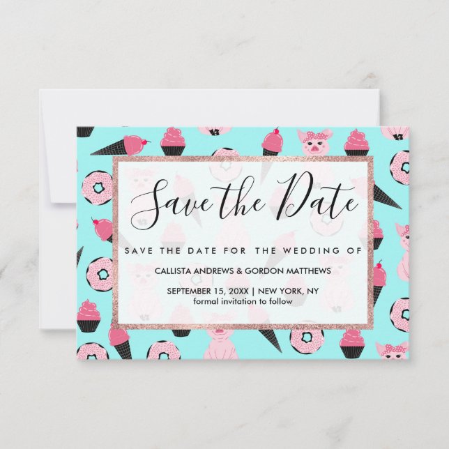 Save The Date Motif de cône de crème glacée à la menthe rose (Devant)