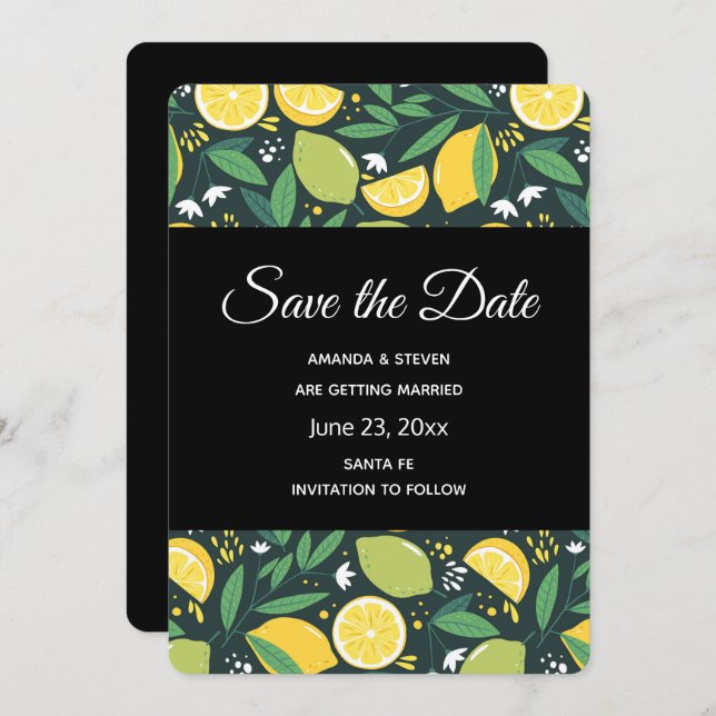 Save The Date Motif de Fruits de citron jaune et de citron vert (Devant / Derrière)