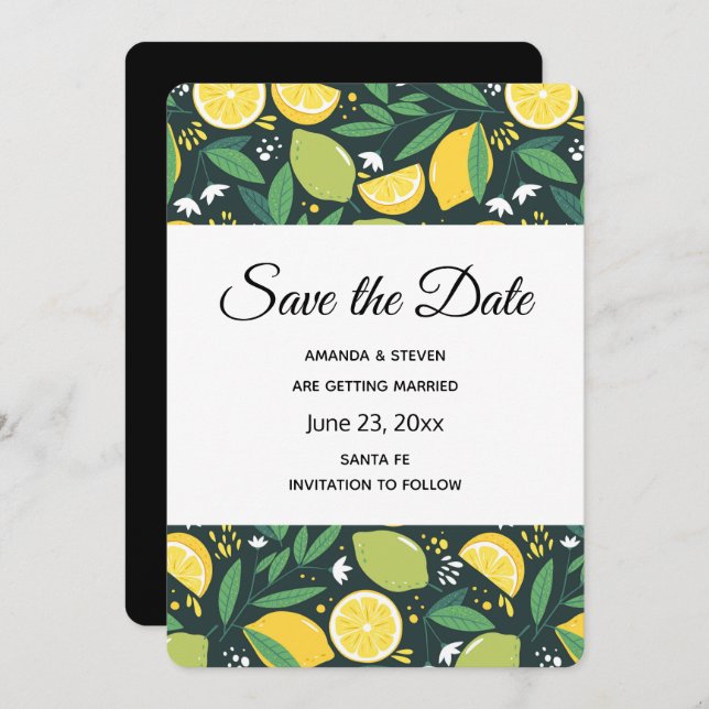 Save The Date Motif de Fruits de citron jaune et de citron vert (Devant / Derrière)