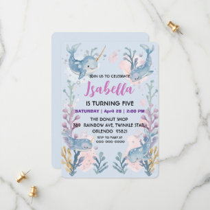 Save The Date Motif de poisson narval mignon Aquarelle sous la m