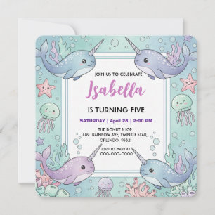 Save The Date Motif de poisson narval mignon Aquarelle sous la m