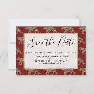 Save The Date Motif de tigre de Parties scintillant rouge noir f
