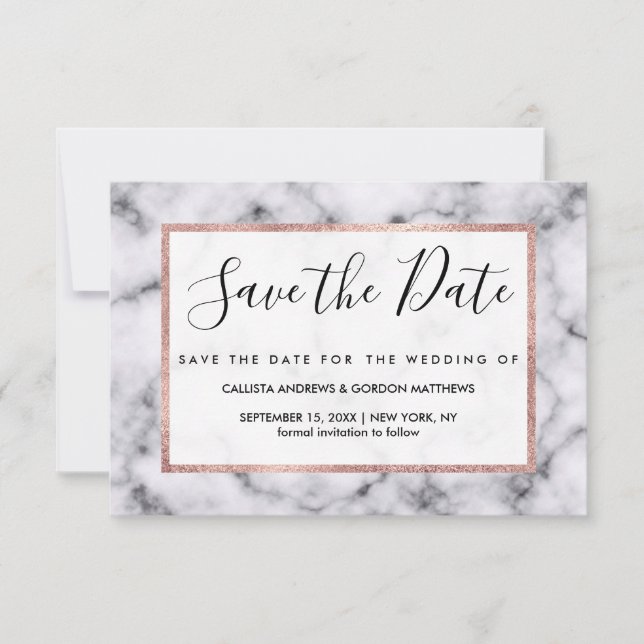Save The Date Motif en pierre de marbre noir moderne (Devant)