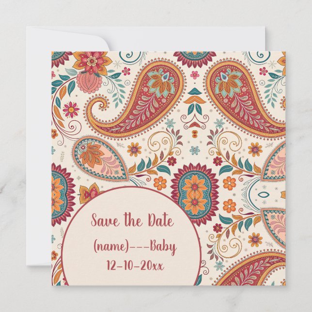 Save The Date Motif floral blanc paisley boho vibrant (Devant)