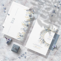 Motif Floral doux Dusty Blue Gold ID1045