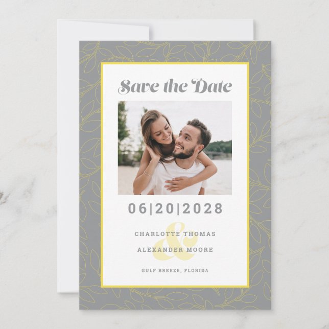 Save The Date Motif moderne jaune et gris | Enregistrer la photo (Devant)