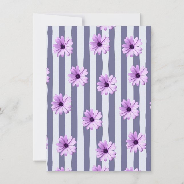 Save The Date motif rayé avec des pâquerettes violettes (Devant)