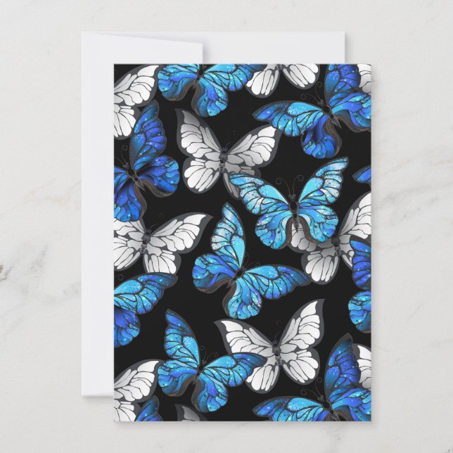 Save The Date Motif sans couleur foncée avec papillons bleus Mor (Devant)
