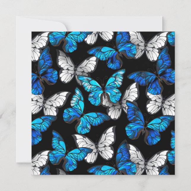 Save The Date Motif sans couleur foncée avec papillons bleus Mor (Devant)