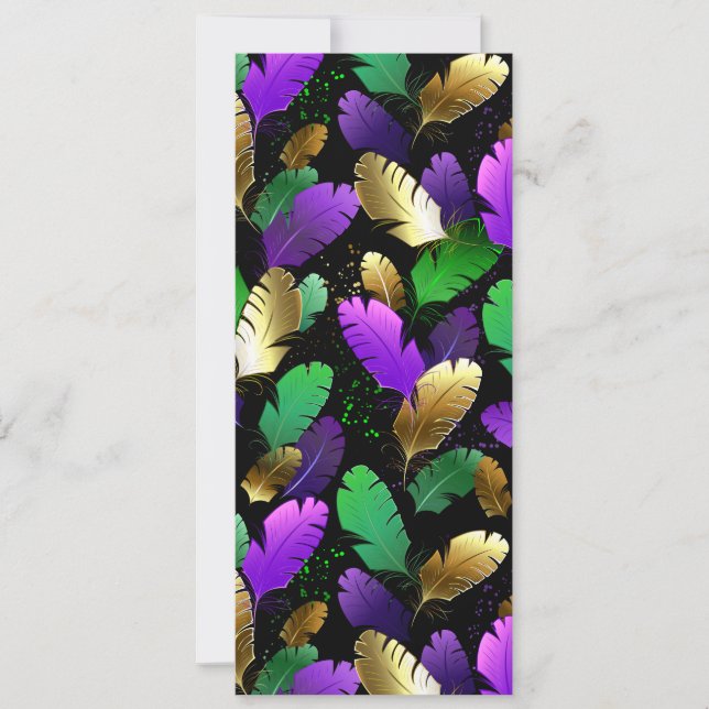 Save The Date Motif sans couture avec des plumes de Mardi Gras (Devant)