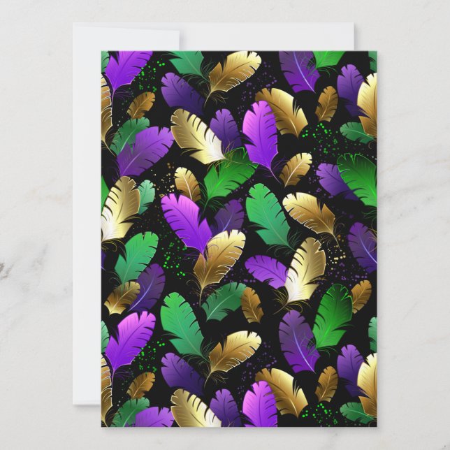 Save The Date Motif sans couture avec des plumes de Mardi Gras (Devant)