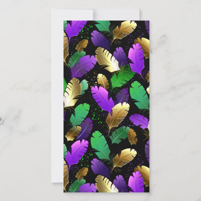 Save The Date Motif sans couture avec des plumes de Mardi Gras (Devant)