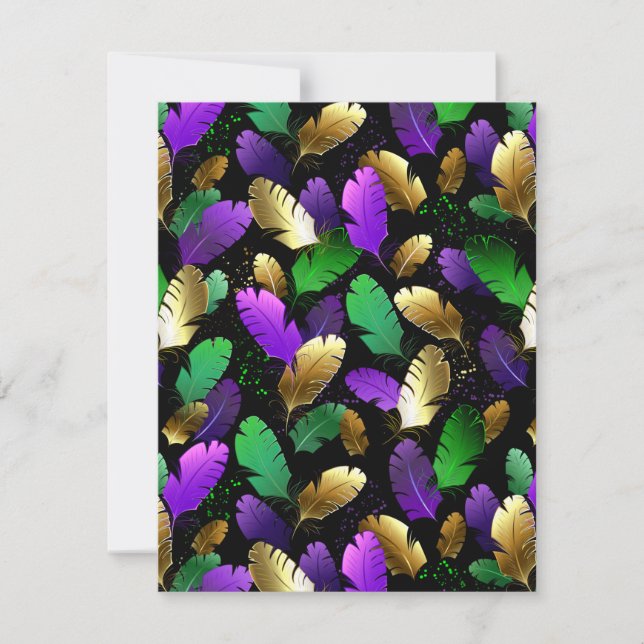 Save The Date Motif sans couture avec des plumes de Mardi Gras (Devant)