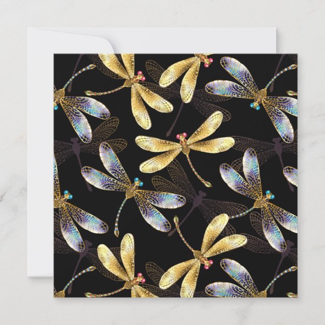 Save The Date Motif sans couture avec libellules d'or (Devant)