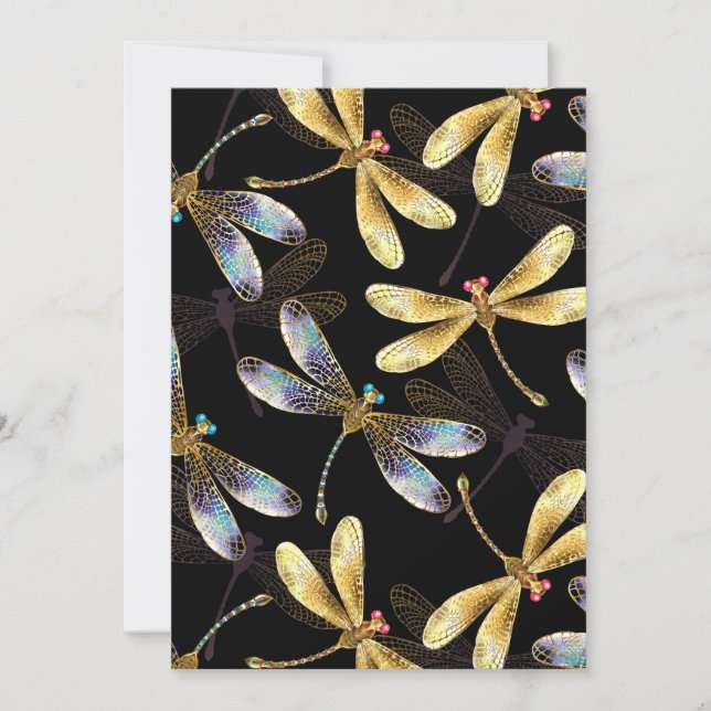 Save The Date Motif sans couture avec libellules dorées (Devant)