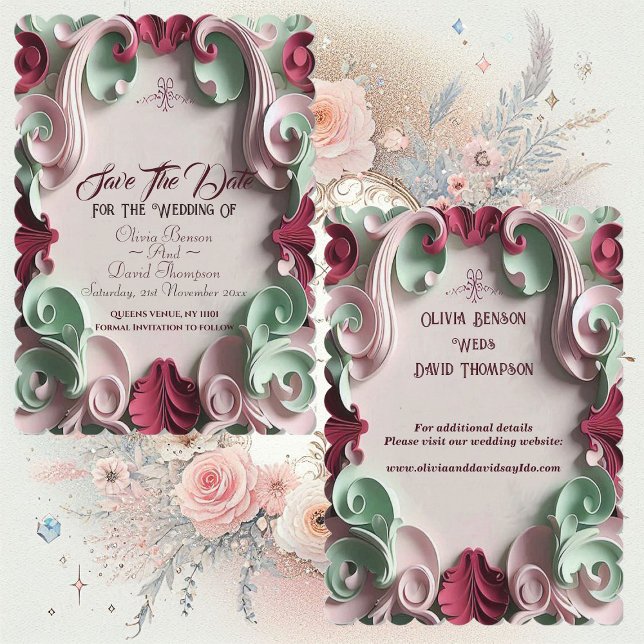 Save The Date Motifs floraux d'élégance baroque Acanthus tortill (Baroque Elegance Floral Motifs Acanthus Swirls Save The Date)