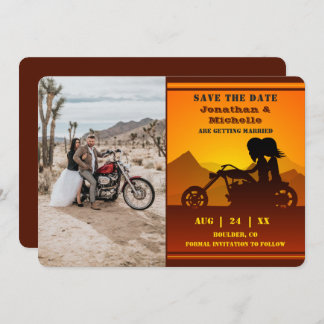 Save The Date Moto Couple Mountain Sunset Mariage photo