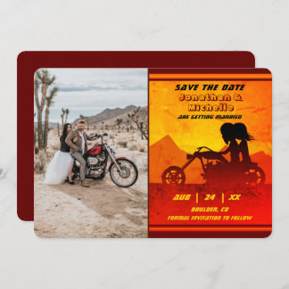 Save The Date Moto Couple Mountain Sunset Mariage photo