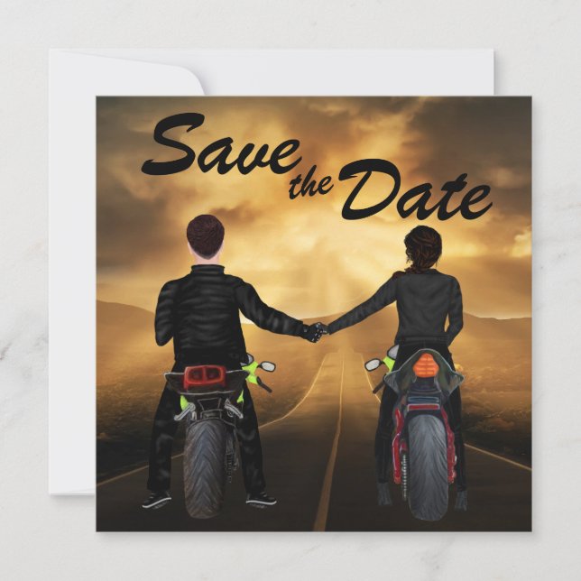 Save The Date Motos à équitation couple Mariage de coucher de so (Devant)