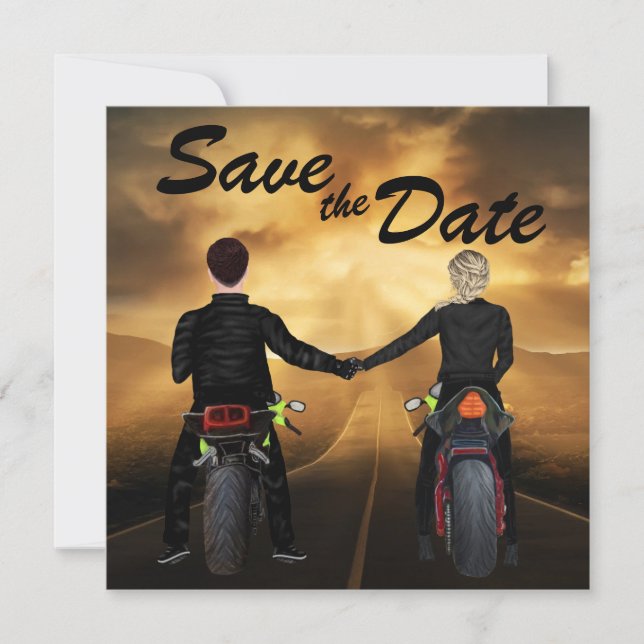 Save The Date Motos à équitation couple Mariage de coucher de so (Devant)