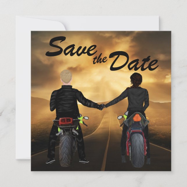 Save The Date Motos à équitation couple Mariage de coucher de so (Devant)