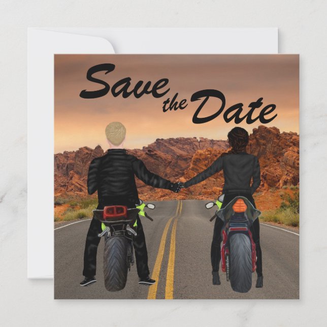 Save The Date Motos à équitation couple sur Mariage Rocky Highwa (Devant)
