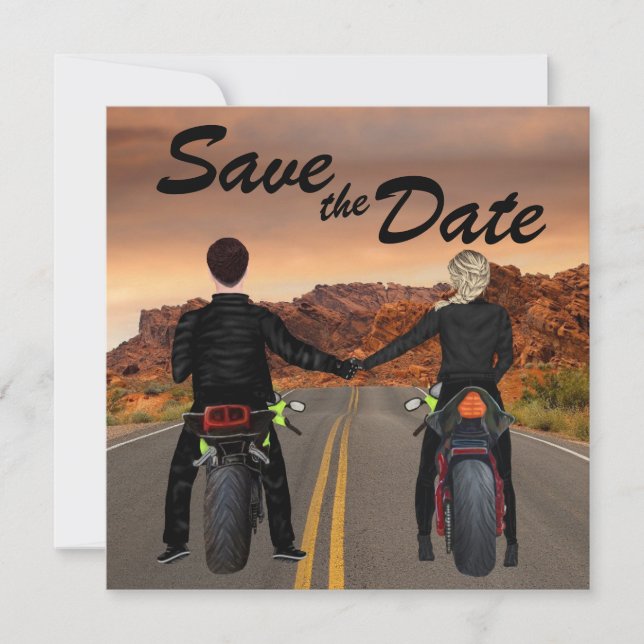 Save The Date Motos à équitation couple sur Mariage Rocky Highwa (Devant)