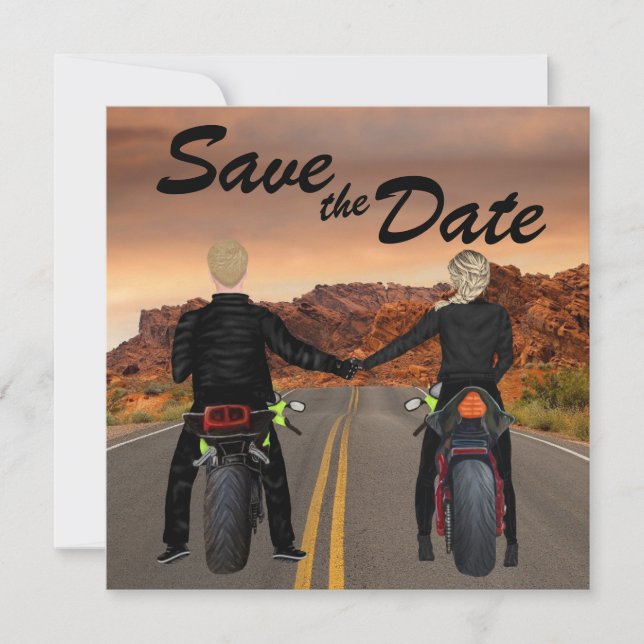 Save The Date Motos à équitation couple sur Mariage Rocky Highwa (Devant)