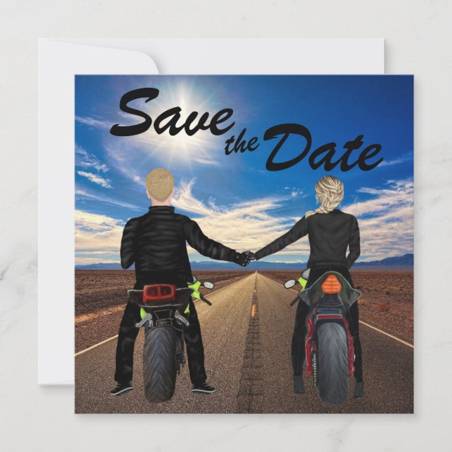 Save The Date Motos à équitation couple sur Sunny Highway Mariag (Devant)