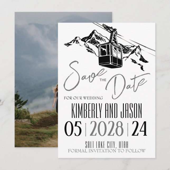 Save The Date Mountain Love Grey (Devant / Derrière)