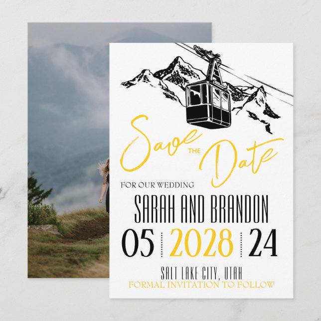 Save The Date Mountain Love Jaune (Devant / Derrière)