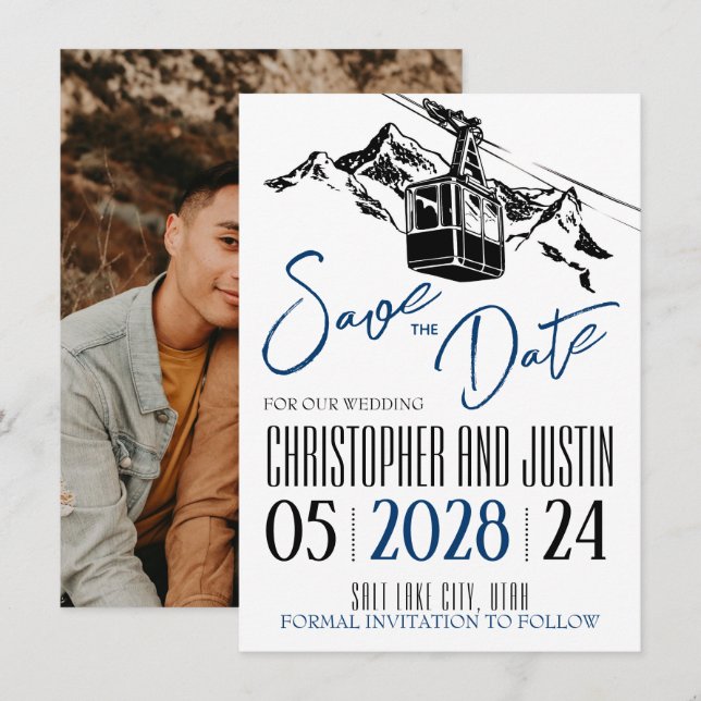 Save The Date Mountain Love Marine Blue (Devant / Derrière)