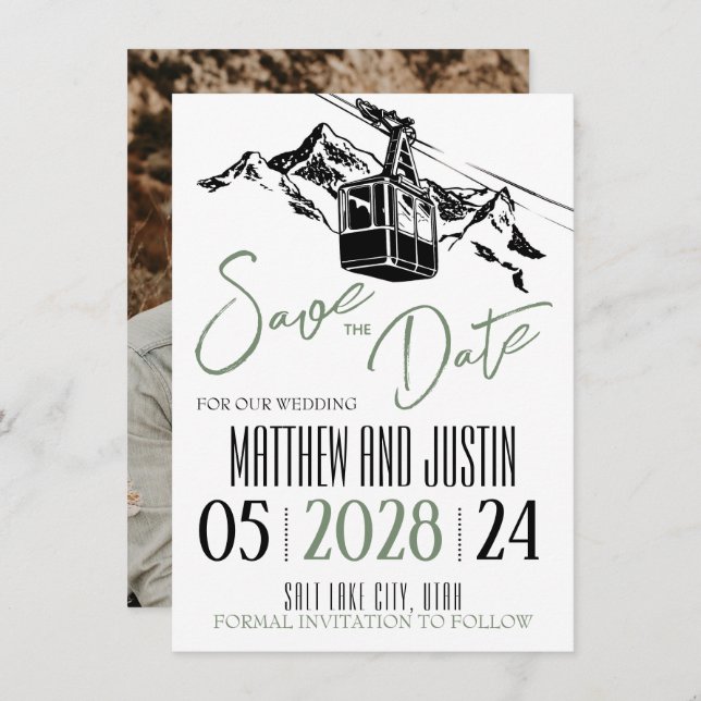 Save The Date Mountain Love Sage Green (Devant / Derrière)